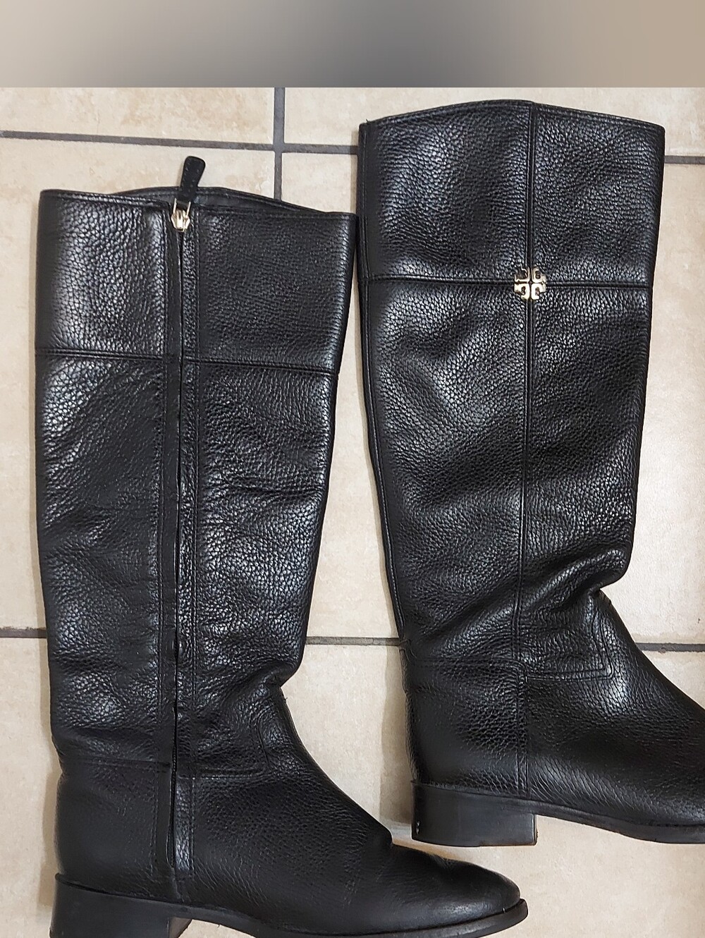 Black Leather Tall Riding Boots - Tory Burch